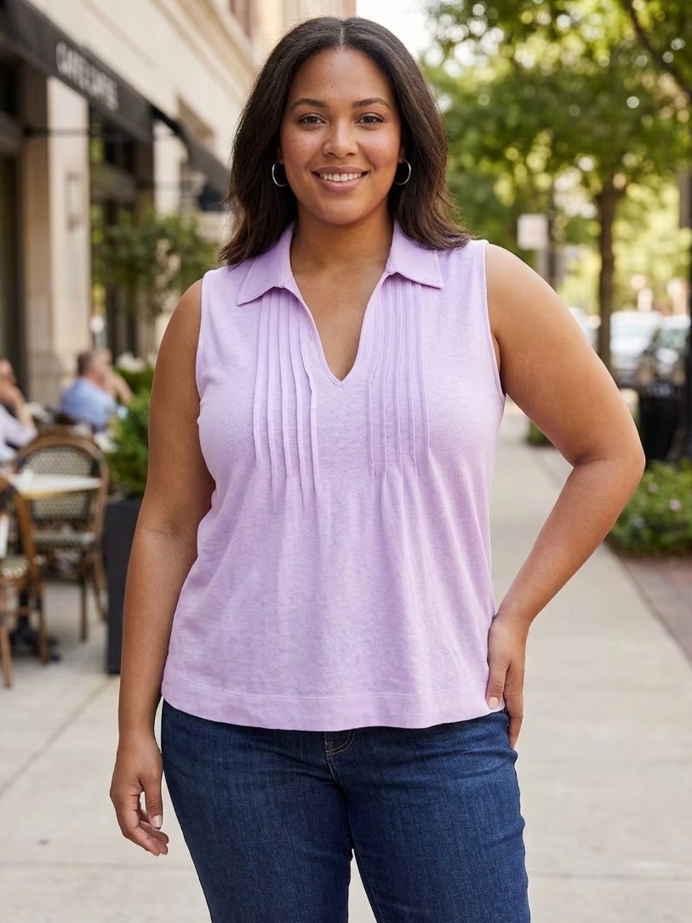Loft Lavender Sleeveless Pleated Polo Tank Top Size XXL